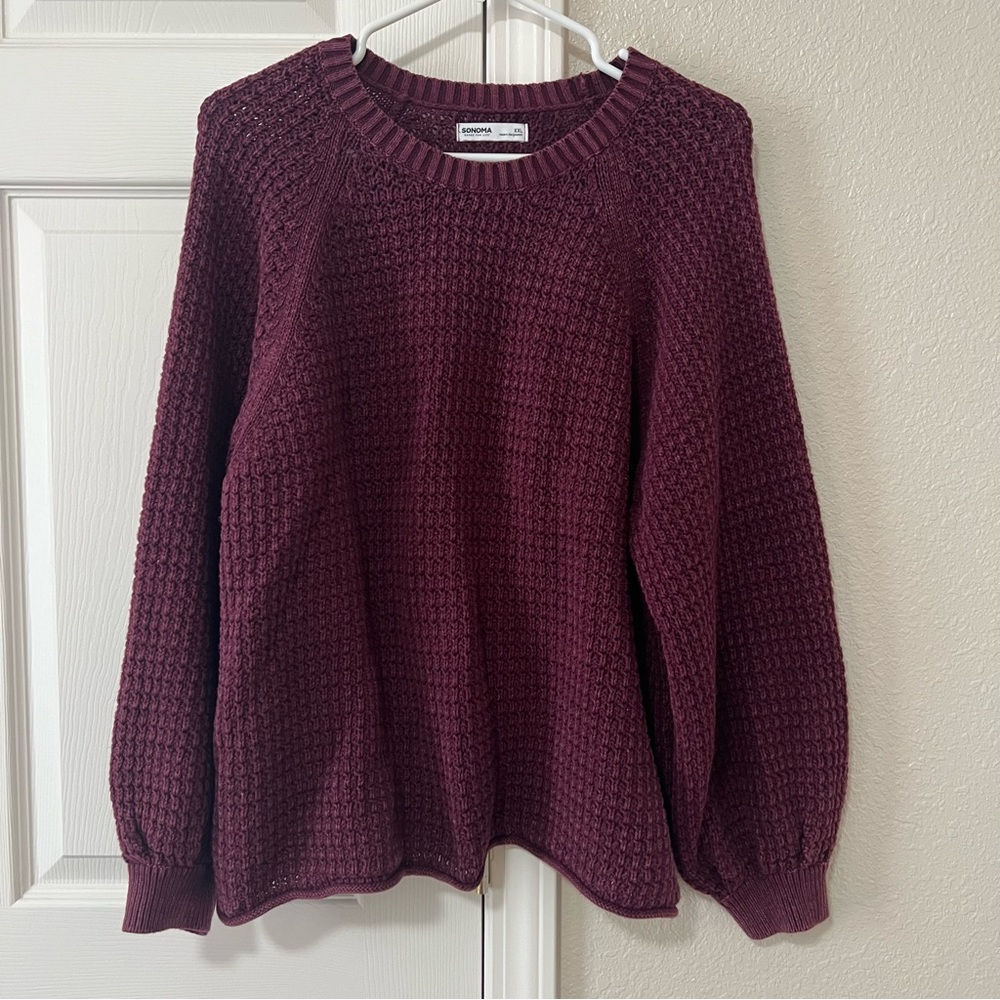 Sonoma Burgundy Balloon Sleeve Pull Over Textured Knit Sweater XXL